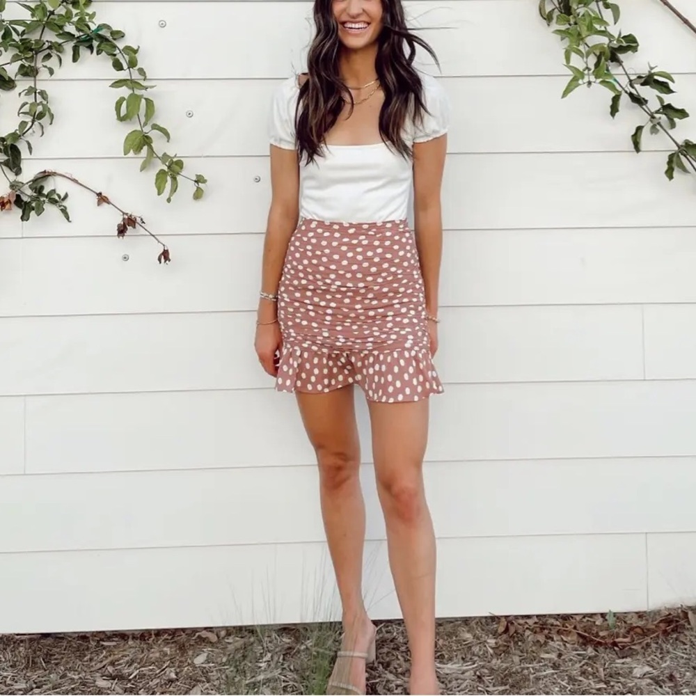 Polka Dot Ruffle Mini Skirt - Blush Pink